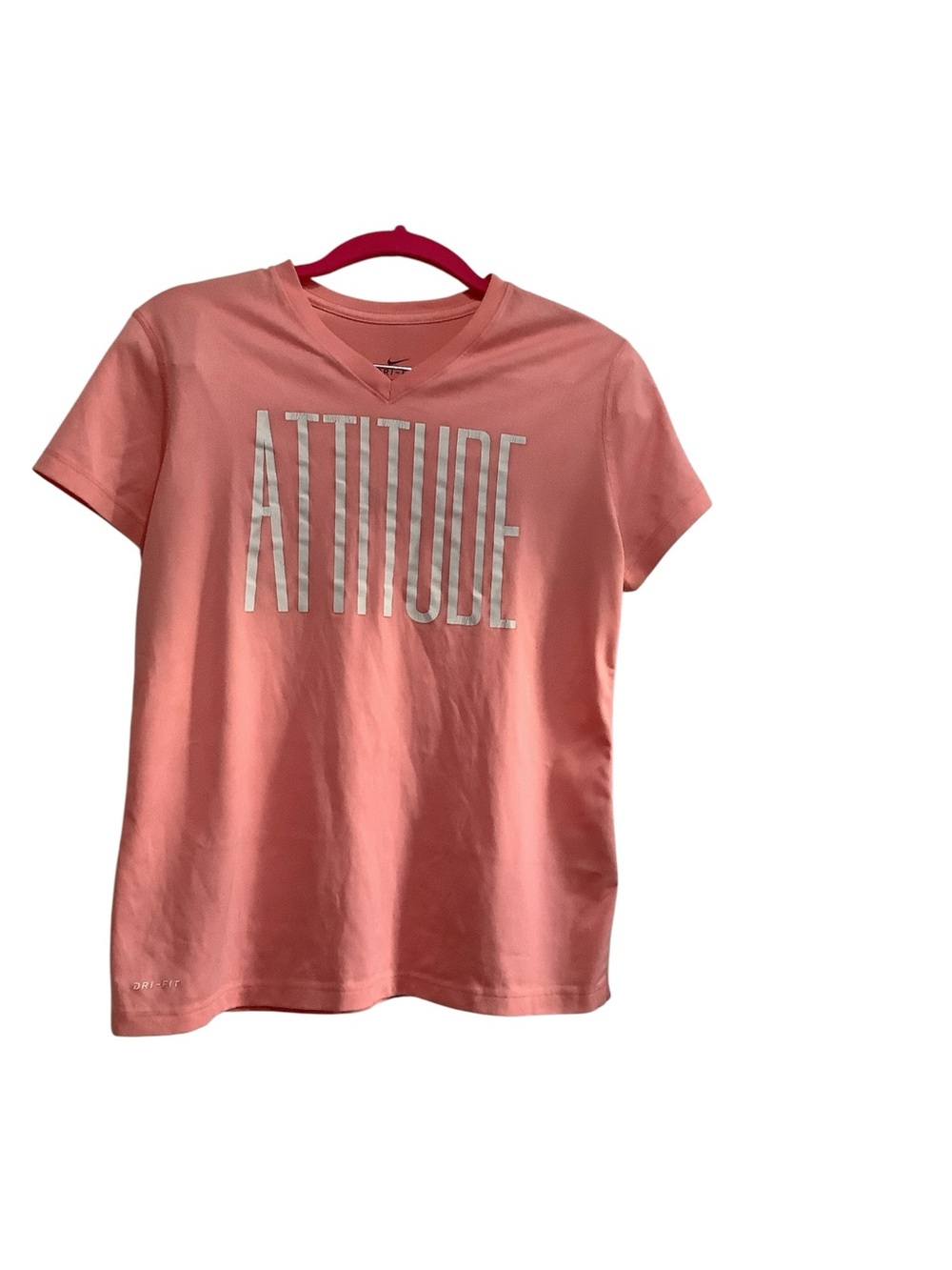 Nike Peach Pink "ATTITUDE" Short Sleeve V-Neck Tee
